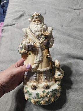 Ivory Santa Figurine with Sage Floral Accents